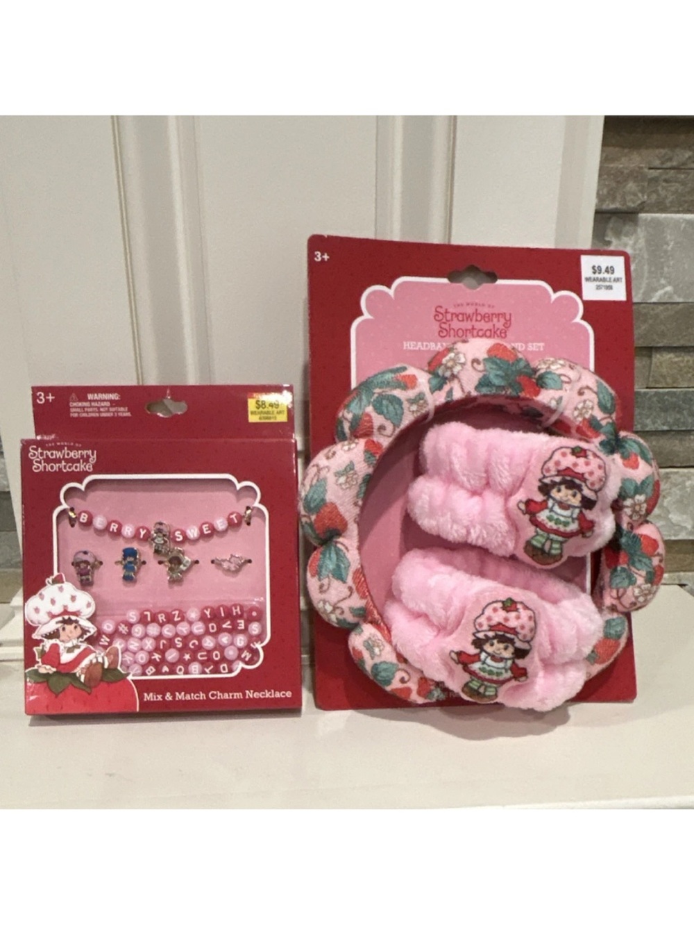 Strawberry Shortcake Padded Floral Headband & Wristband Set & Charm Necklace Set